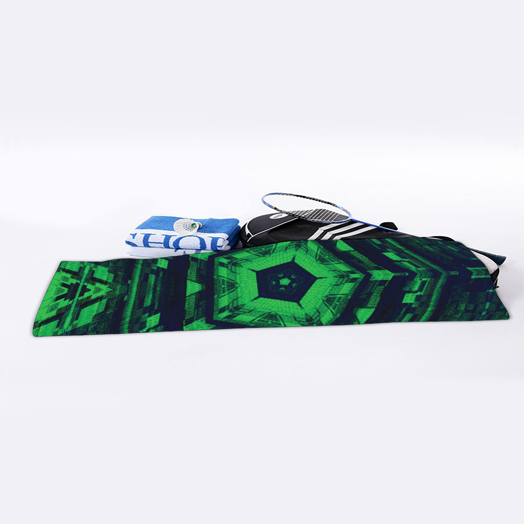 Dark Green Kaleidoscope Print Sports Towel
