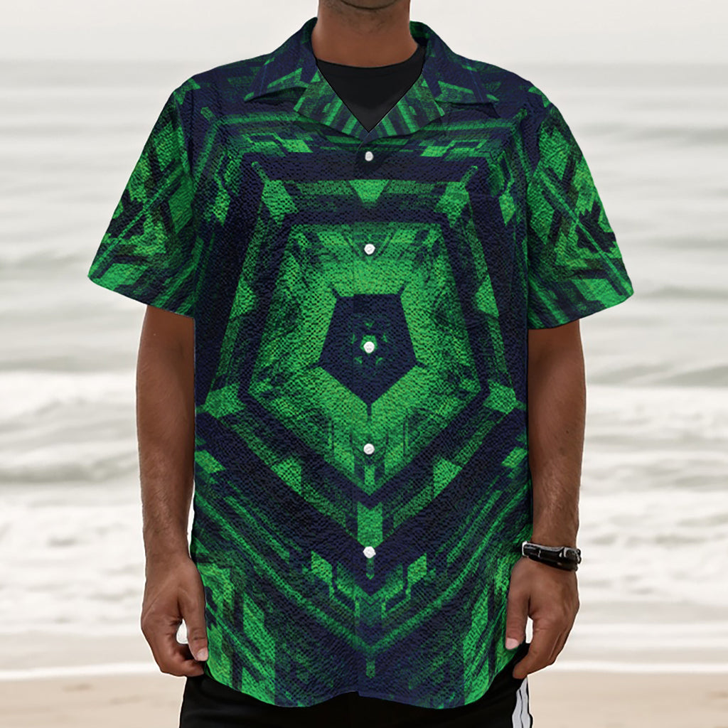Dark Green Kaleidoscope Print Textured Short Sleeve Shirt