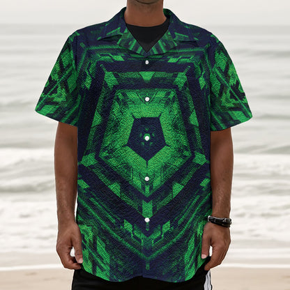 Dark Green Kaleidoscope Print Textured Short Sleeve Shirt