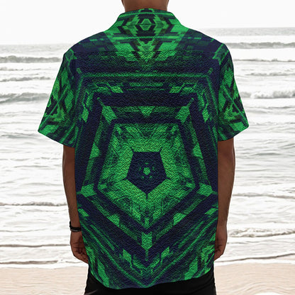 Dark Green Kaleidoscope Print Textured Short Sleeve Shirt