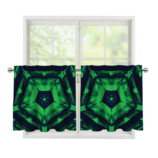 Dark Green Kaleidoscope Print Tier Curtains