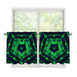 Dark Green Kaleidoscope Print Tier Curtains