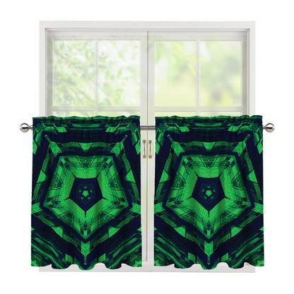 Dark Green Kaleidoscope Print Tier Curtains