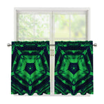 Dark Green Kaleidoscope Print Tier Curtains