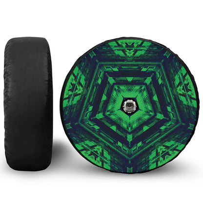 Dark Green Kaleidoscope Print Tire Cover With Camera Hole