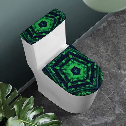 Dark Green Kaleidoscope Print Toilet Lid And Tank Cover Set