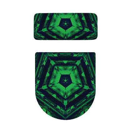 Dark Green Kaleidoscope Print Toilet Lid And Tank Cover Set