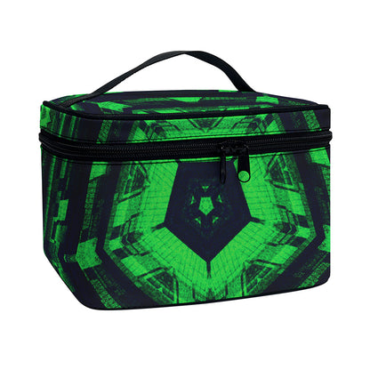 Dark Green Kaleidoscope Print Travel Makeup Bag