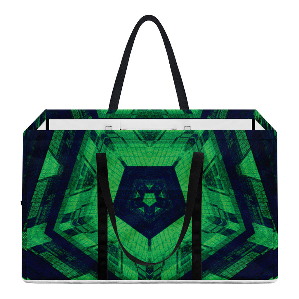 Dark Green Kaleidoscope Print Utility Tote Bag