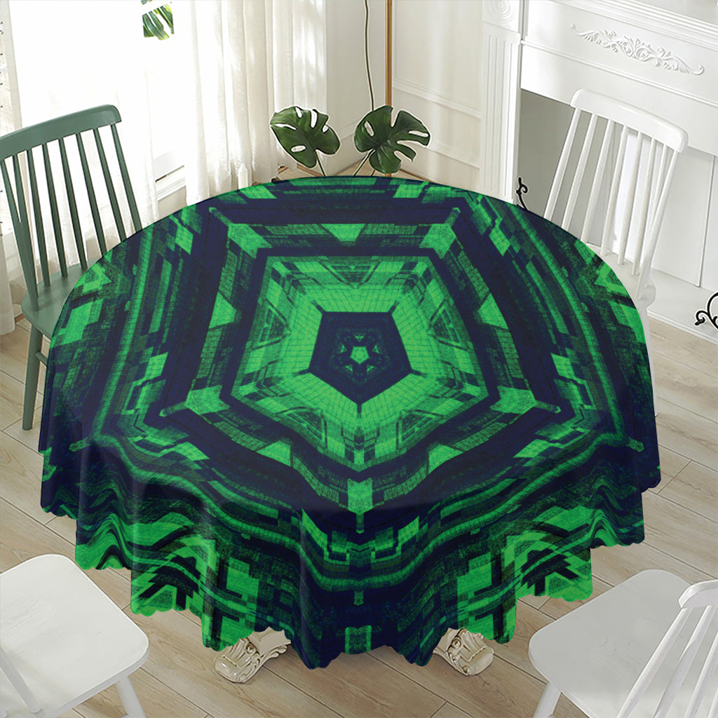 Dark Green Kaleidoscope Print Waterproof Round Tablecloth