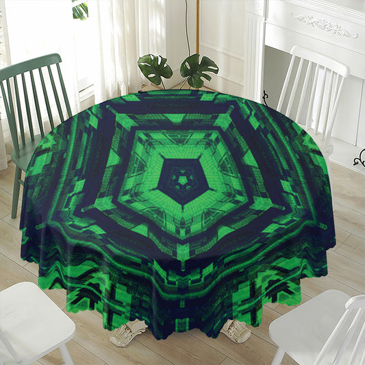 Dark Green Kaleidoscope Print Waterproof Round Tablecloth