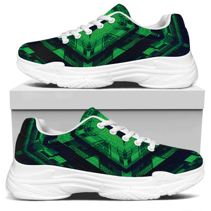Dark Green Kaleidoscope Print White Chunky Shoes