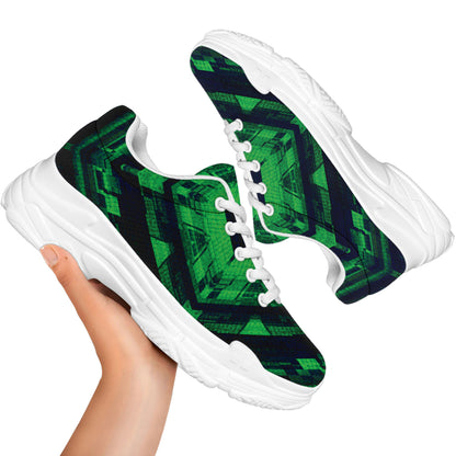Dark Green Kaleidoscope Print White Chunky Shoes