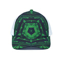Dark Green Kaleidoscope Print White Mesh Trucker Hat
