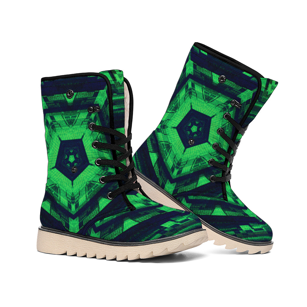Dark Green Kaleidoscope Print Winter Boots
