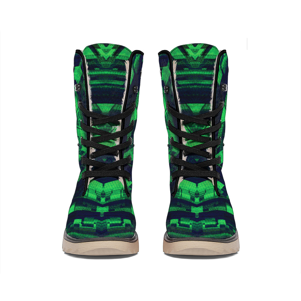 Dark Green Kaleidoscope Print Winter Boots