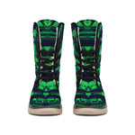 Dark Green Kaleidoscope Print Winter Boots