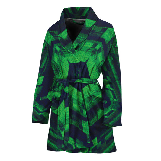Dark Green Kaleidoscope Print Women's Bathrobe