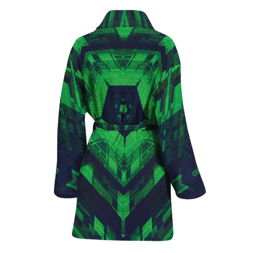 Dark Green Kaleidoscope Print Women's Bathrobe