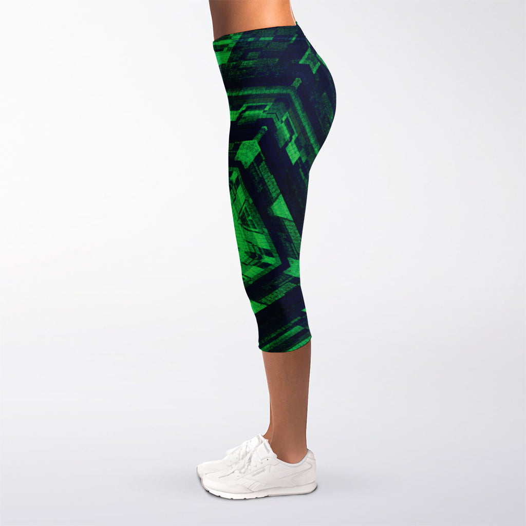 Dark Green Kaleidoscope Print Women's Capri Leggings