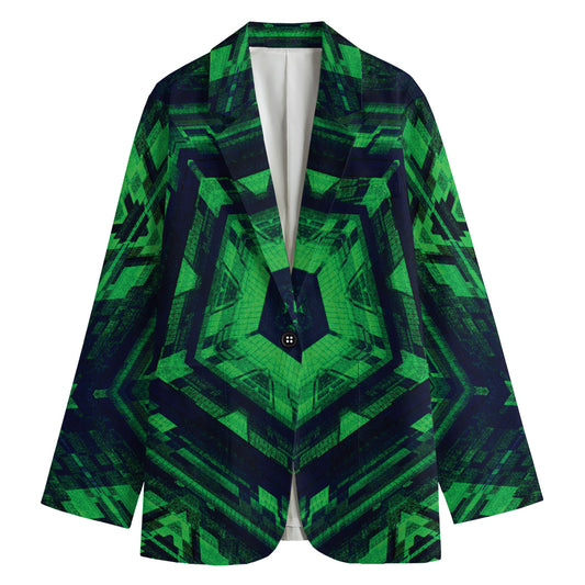 Dark Green Kaleidoscope Print Women's Cotton Blazer