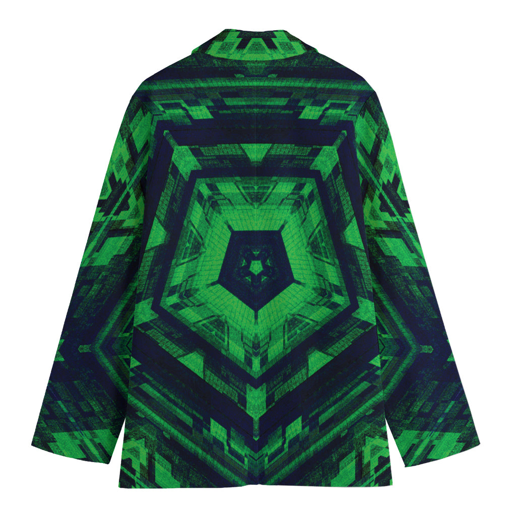 Dark Green Kaleidoscope Print Women's Cotton Blazer