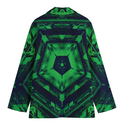 Dark Green Kaleidoscope Print Women's Cotton Blazer