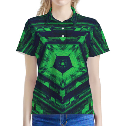 Dark Green Kaleidoscope Print Women's Polo Shirt