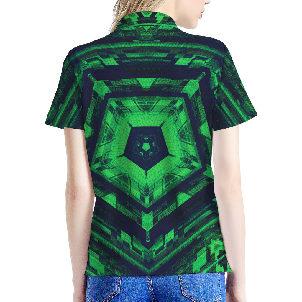 Dark Green Kaleidoscope Print Women's Polo Shirt
