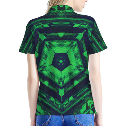 Dark Green Kaleidoscope Print Women's Polo Shirt