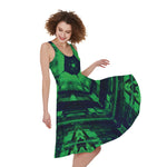 Dark Green Kaleidoscope Print Women's Sleeveless Dress