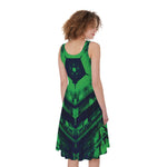 Dark Green Kaleidoscope Print Women's Sleeveless Dress