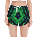 Dark Green Kaleidoscope Print Women's Split Running Shorts