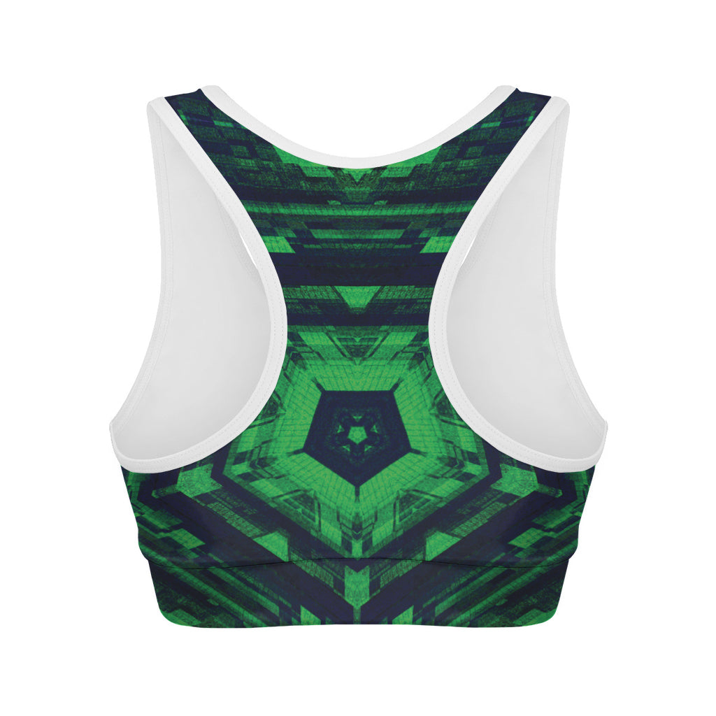 Dark Green Kaleidoscope Print Women's Sports Bra