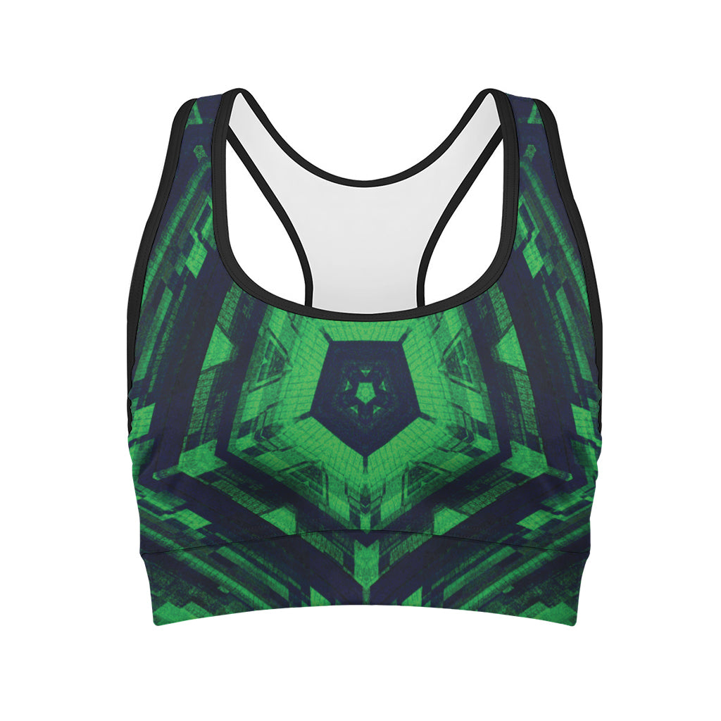 Dark Green Kaleidoscope Print Women's Sports Bra