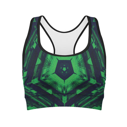Dark Green Kaleidoscope Print Women's Sports Bra