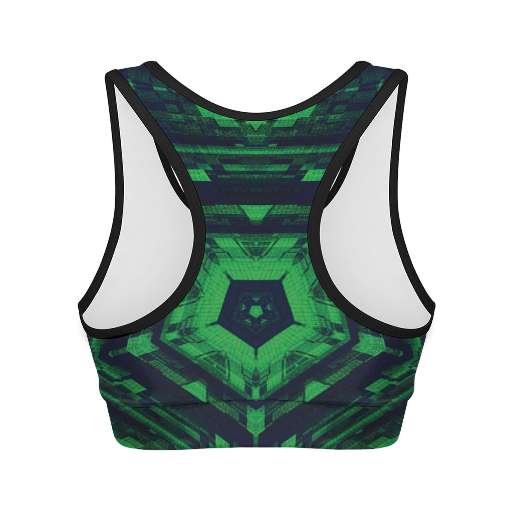 Dark Green Kaleidoscope Print Women's Sports Bra