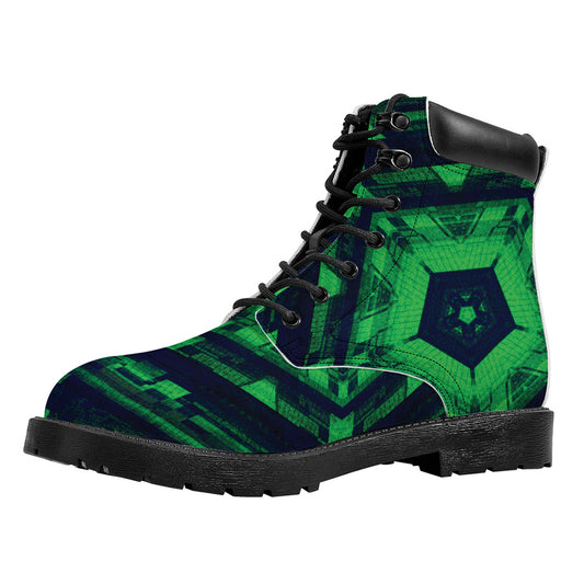 Dark Green Kaleidoscope Print Work Boots