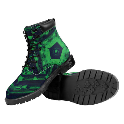 Dark Green Kaleidoscope Print Work Boots