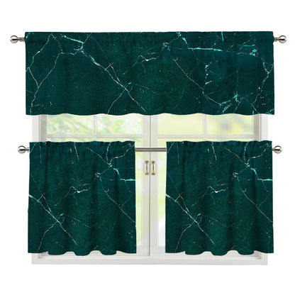 Dark Green Marble Print 3 Piece Kitchen Curtains