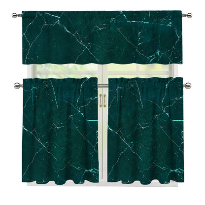 Dark Green Marble Print 3 Piece Kitchen Curtains
