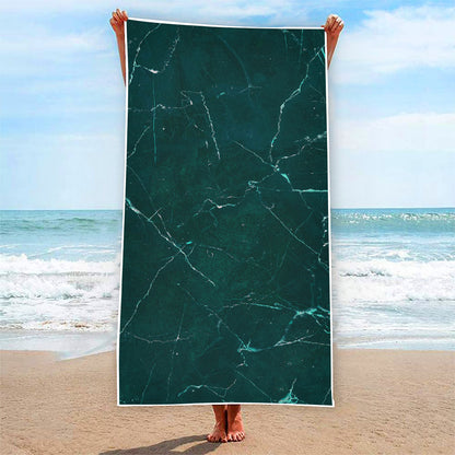 Dark Green Marble Print Beach Towel