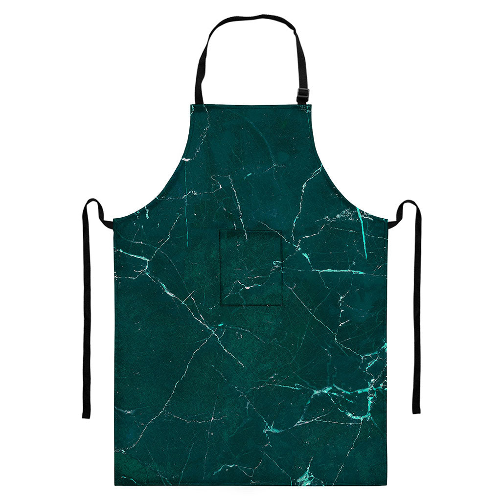 Dark Green Marble Print Bib Apron With Pocket