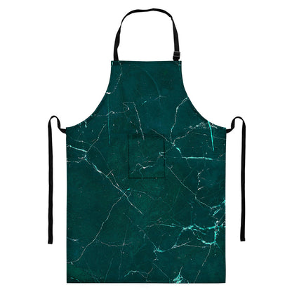 Dark Green Marble Print Bib Apron With Pocket
