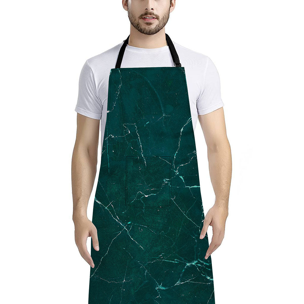 Dark Green Marble Print Bib Apron With Pocket