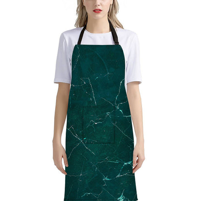 Dark Green Marble Print Bib Apron With Pocket