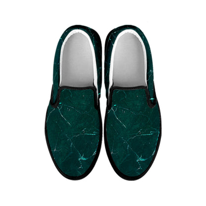 Dark Green Marble Print Black Slip On Sneakers