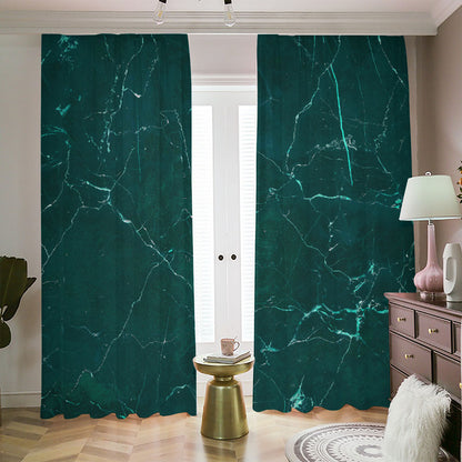 Dark Green Marble Print Blackout Pencil Pleat Curtains