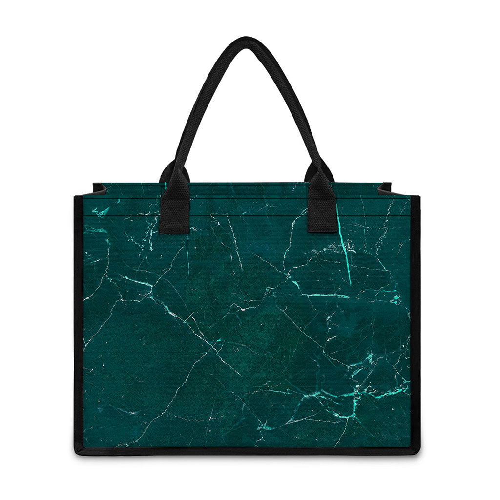 Dark Green Marble Print Canvas Tote Bag