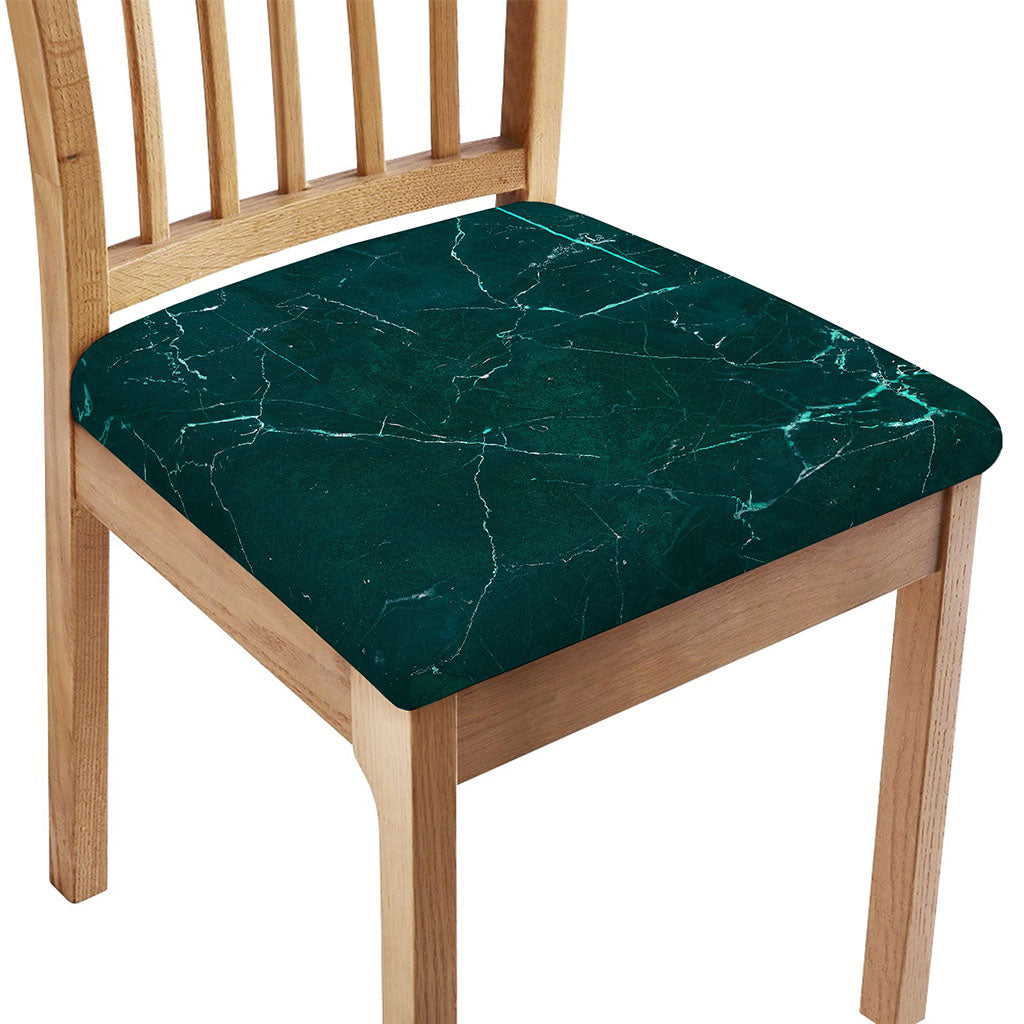 Dark Green Marble Print Chair Cushion Cover